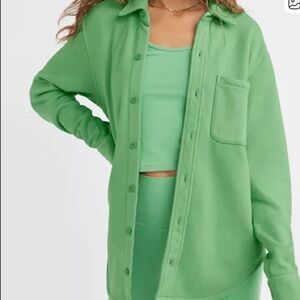 TNA Cozy Boyfriend Light Green Button-Up Fleece